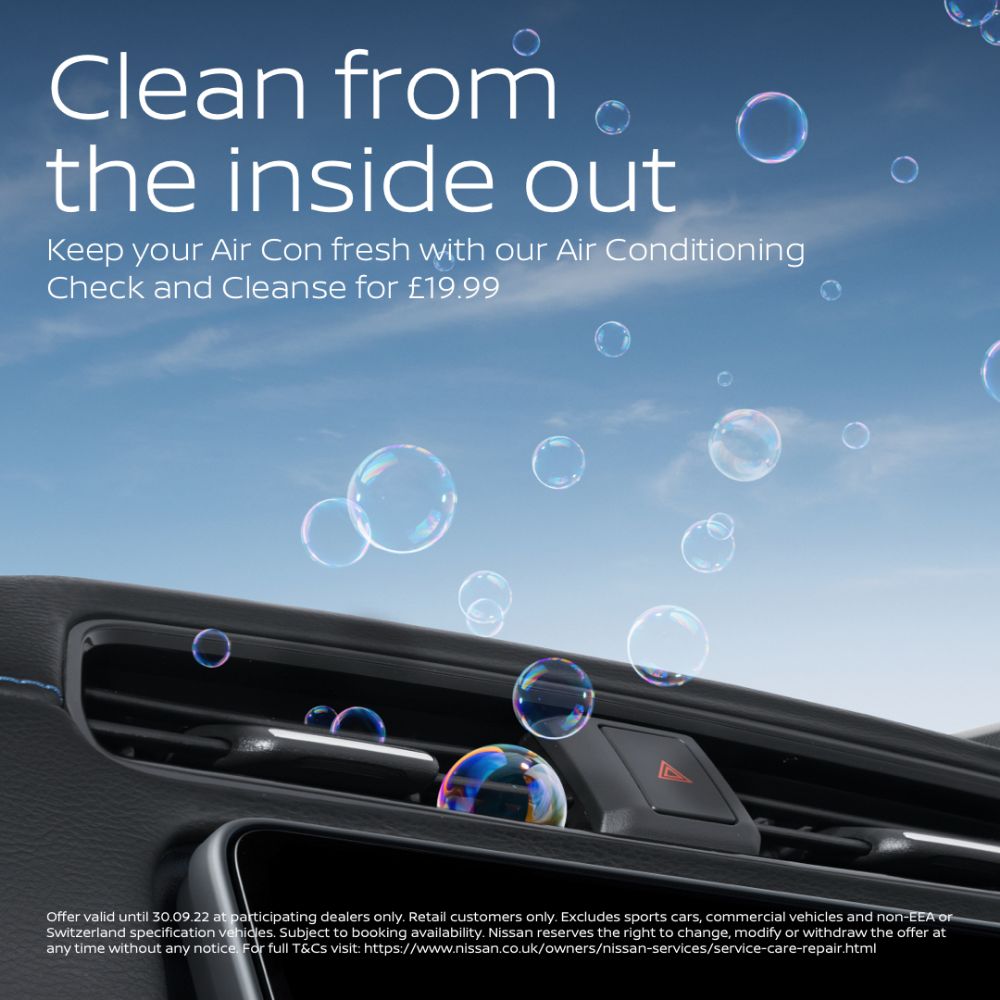 Check and cleanse your air conditioning at Nissan, for a cool price of £19.99